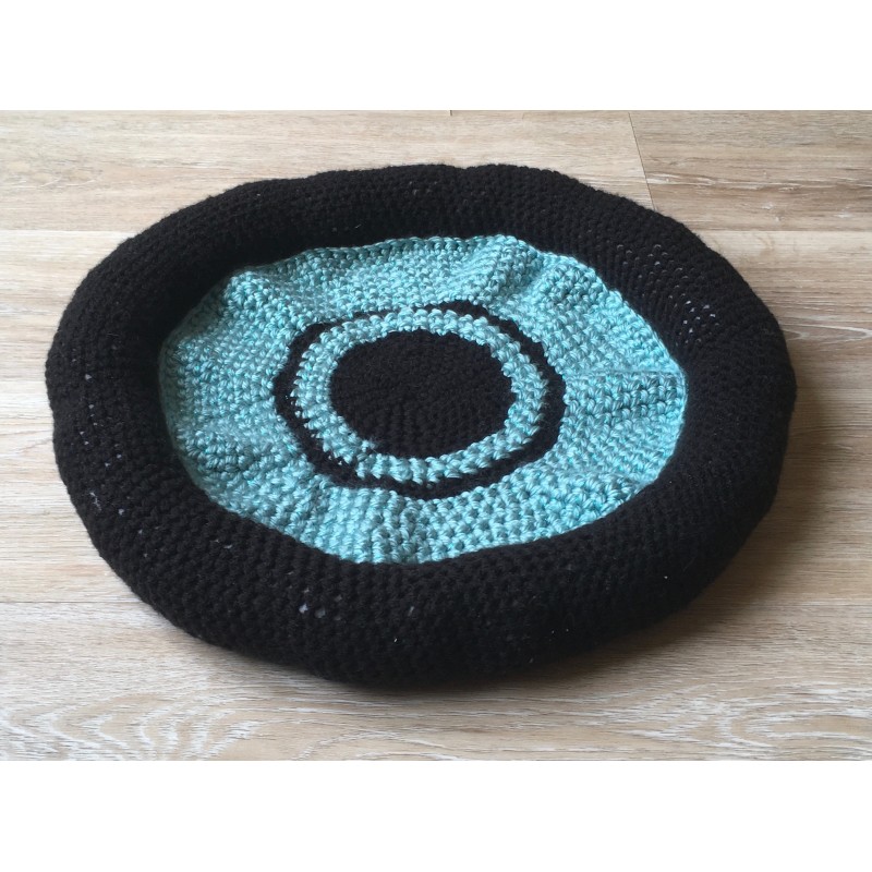 Panier Pour Chat En Laine Noir Et Turquoise