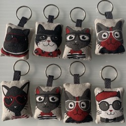 Porte-clés en tissu motif chat